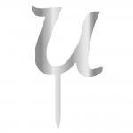 U LETTER, SILVER MIRROR PLEXI, CAKETOPPER - 6 CM 