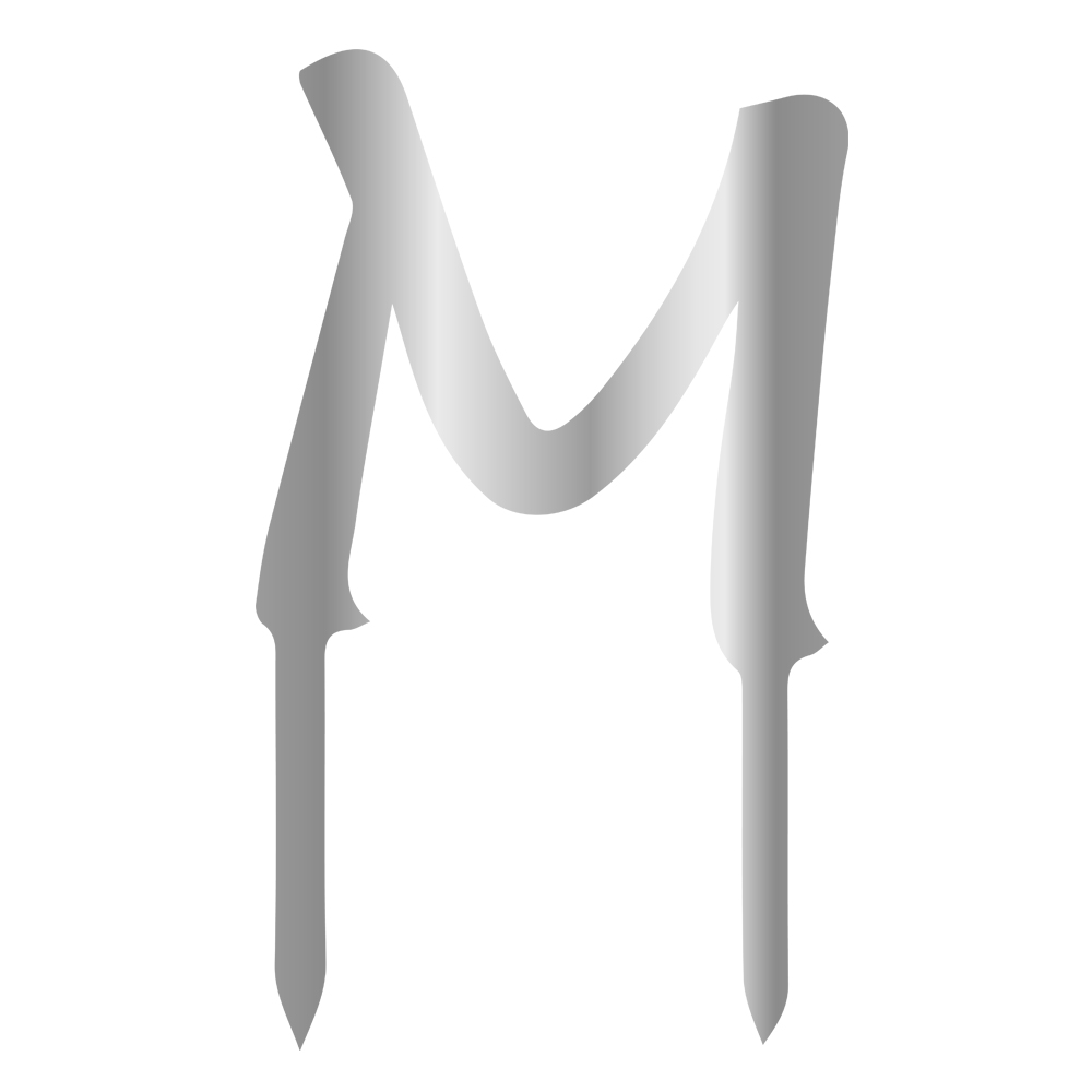 M LETTER, SILVER MIRROR PLEXI, CAKETOPPER - 6 CM 