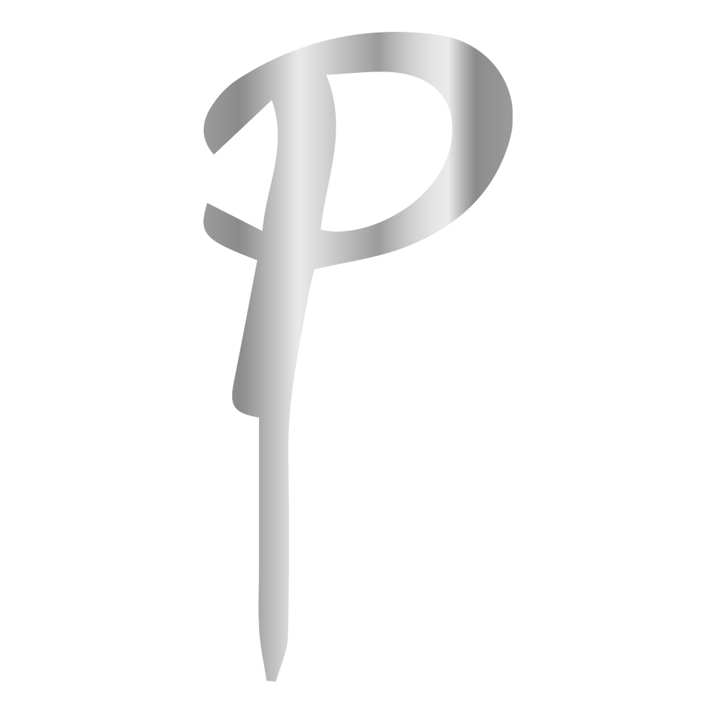 P LETTER, SILVER MIRROR PLEXI, CAKETOPPER - 6 CM 