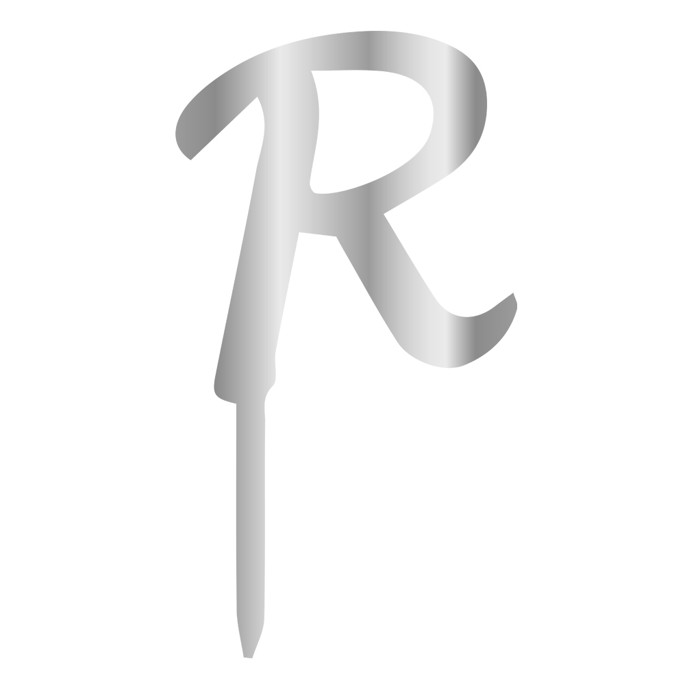 R LETTER, SILVER MIRROR PLEXI, CAKETOPPER - 6 CM 