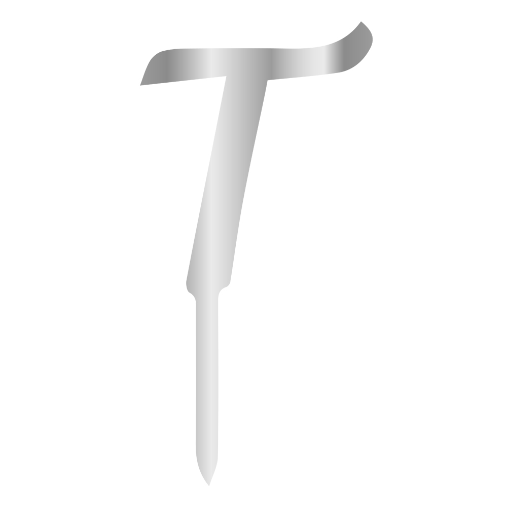 T LETTER, SILVER MIRROR PLEXI, CAKETOPPER - 6 CM 